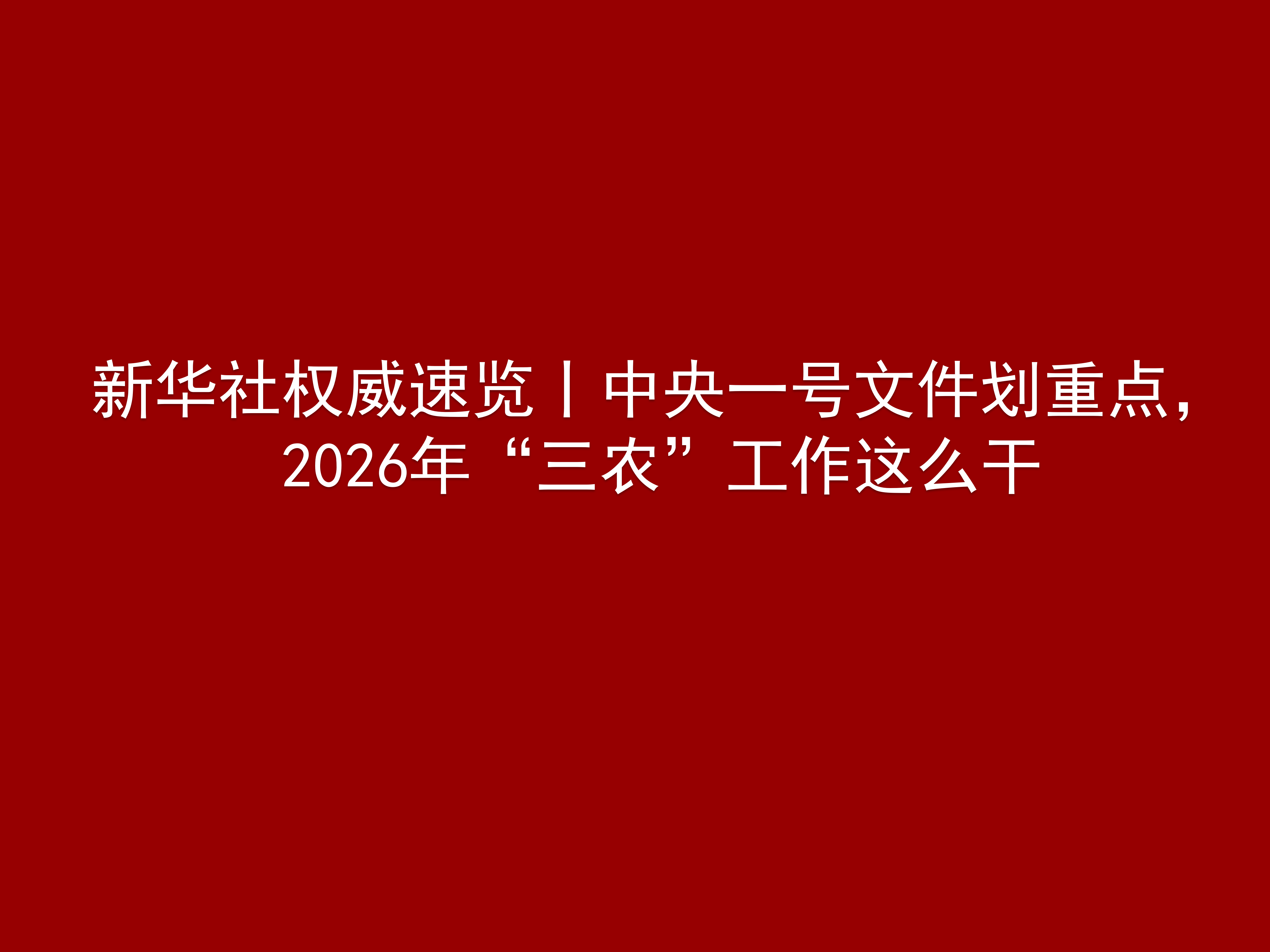 新华社权威速览丨中央一号文件划重点，2026年“三农”工作这么干